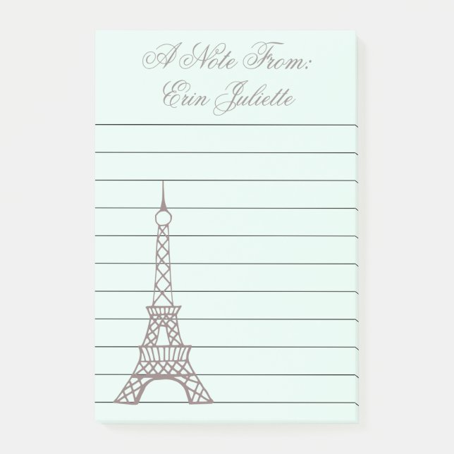 Personalized Mint Eiffel Tower Post It Notes Gift (Front)