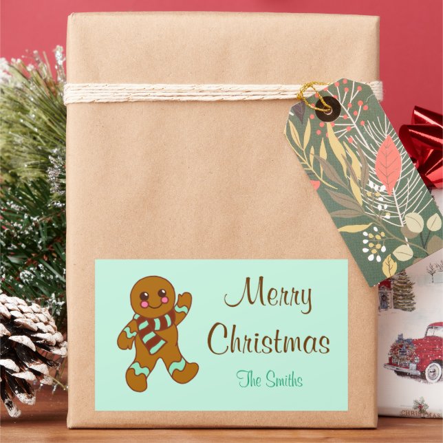 Personalized Mint Gingerbread Stickers (Holiday)