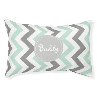 Personalized Mint Green and Grey Chevron Pet Bed