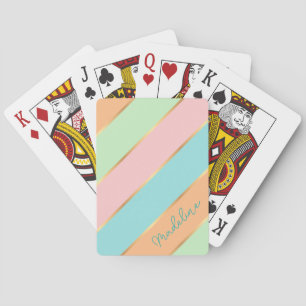 Personalized Mint Green Aqua Blue Pink Gold Stripe Poker Cards
