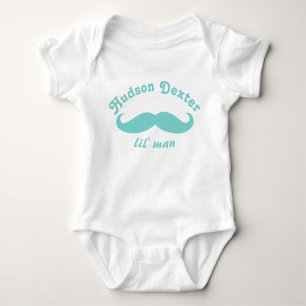 Personalized Mint Green Arched Lettering Mustache Baby Bodysuit