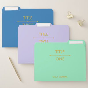 Personalized Mint Green Blue and Lilac Set of 3 File Folder