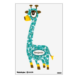 Personalized Mint Green Bubble Pattern Giraffe Wall Sticker