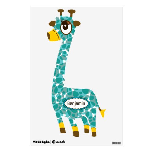 Personalized Mint Green Bubble Pattern Giraffe Wall Sticker