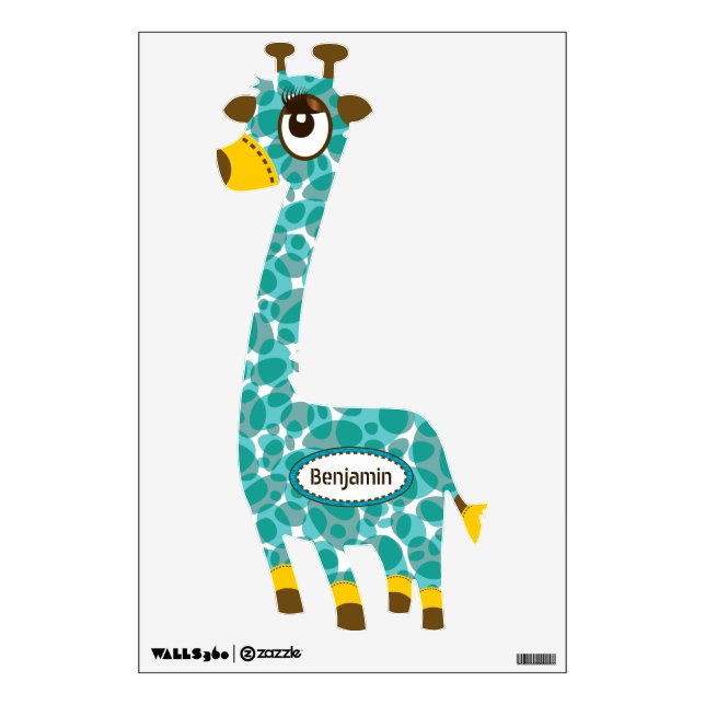Personalized Mint Green Bubble Pattern Giraffe Wall Sticker (Front)