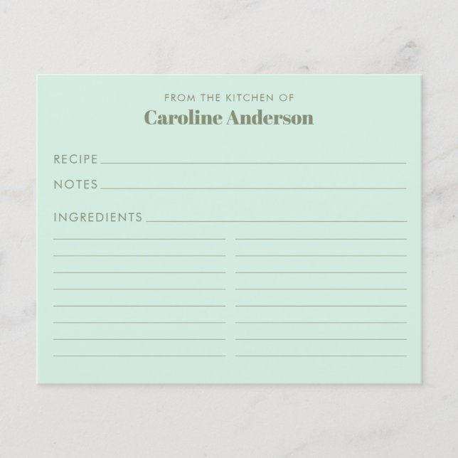 Personalized Mint Green Favorite Recipe Chef Baker (Front)