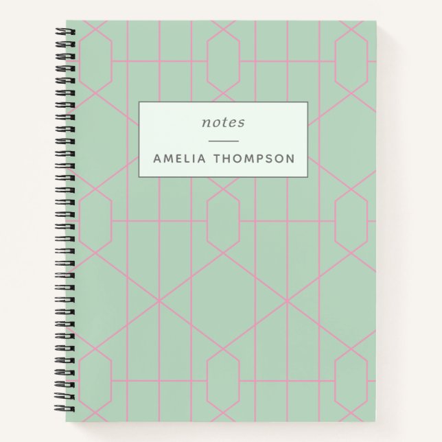 Personalized Mint Green Geometric Notes Lists Notebook (Front)
