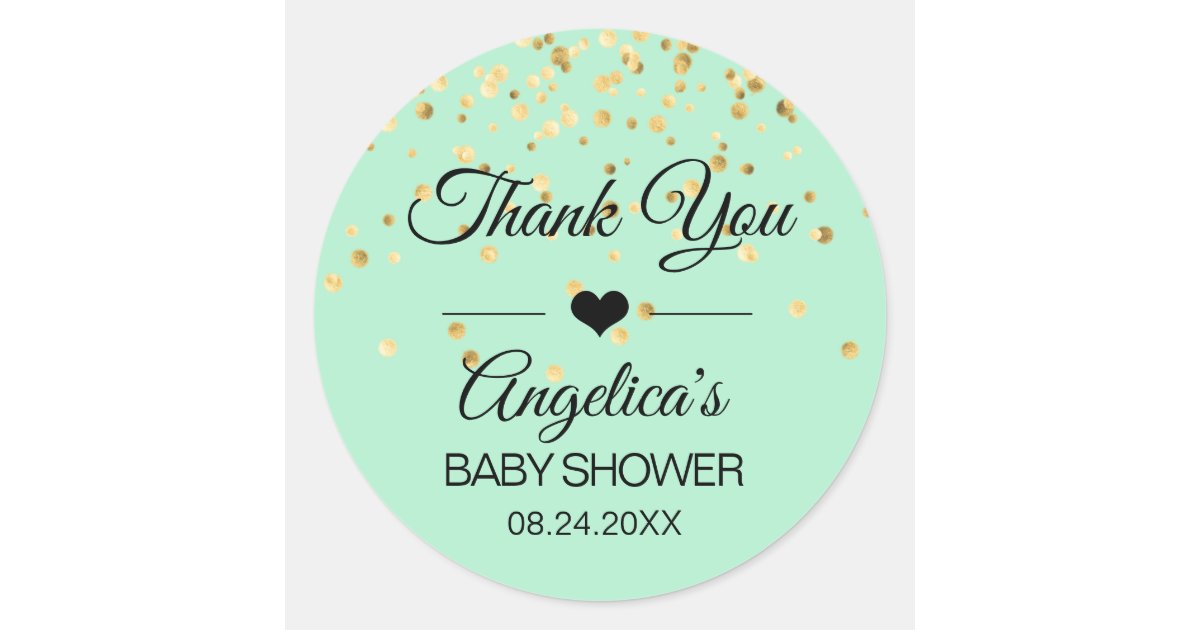 Personalized Mint Green Gold Baby Shower Labels | Zazzle