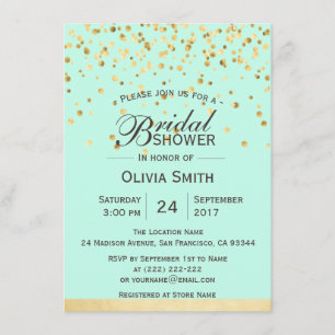 Personalized Mint Green Gold Bridal Shower Invites