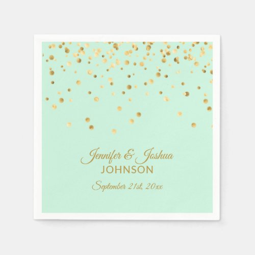 Personalized MINT green Gold Confetti Wedding Napkins