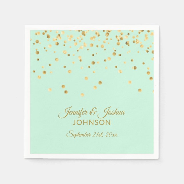 Personalized MINT green Gold Confetti Wedding Napkins (Front)