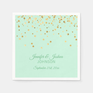 Personalized MINT green Gold Confetti Wedding Napkins