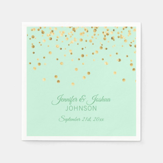 Personalized MINT green Gold Confetti Wedding Napkins (Front)