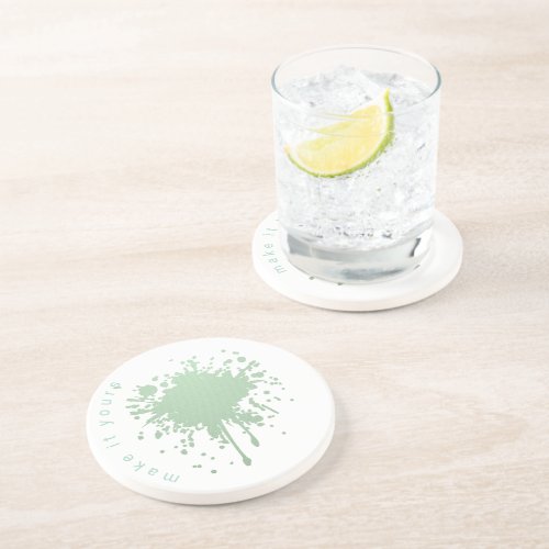 Personalized Mint Green Ink Blot Paper Plates Coaster