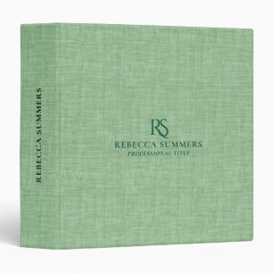 Personalized Mint Green Linen Print Monogram 3 Ring Binder