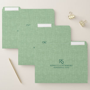 Personalized Mint Green Linen Print Monogram File Folder