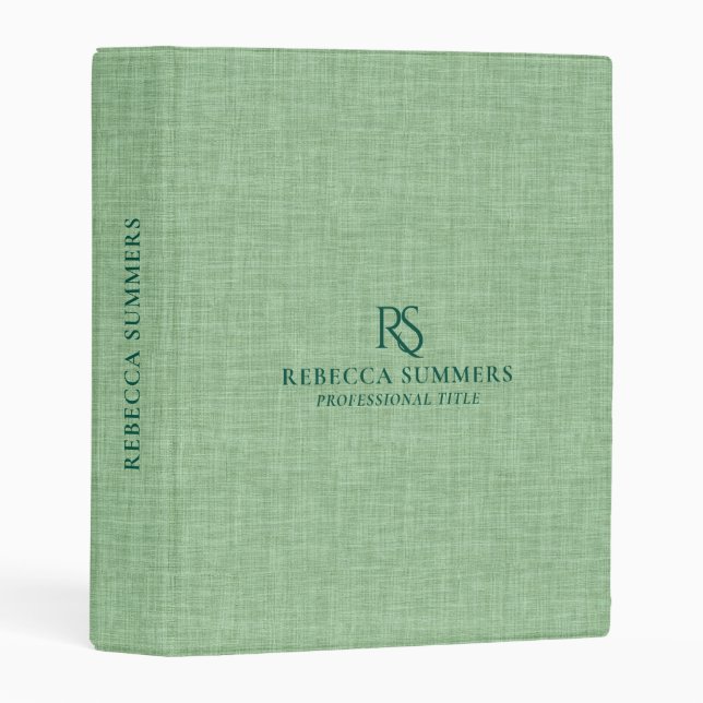 Personalized Mint Green Linen Print Monogram Mini Binder (Front/Spine)