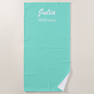 Personalized mint green minimalist beach towel