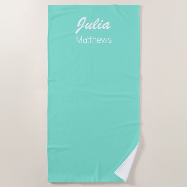 Personalized mint green minimalist beach towel (Front)