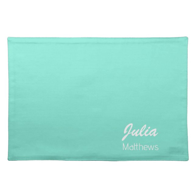 Personalized mint green minimalist cloth placemat (Front)