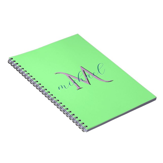 Personalized Mint Green Monogram Initial and Name Notebook (Right Side)