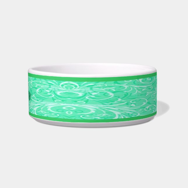 Personalized Mint Green Ornamental Pet Bowl (Right)