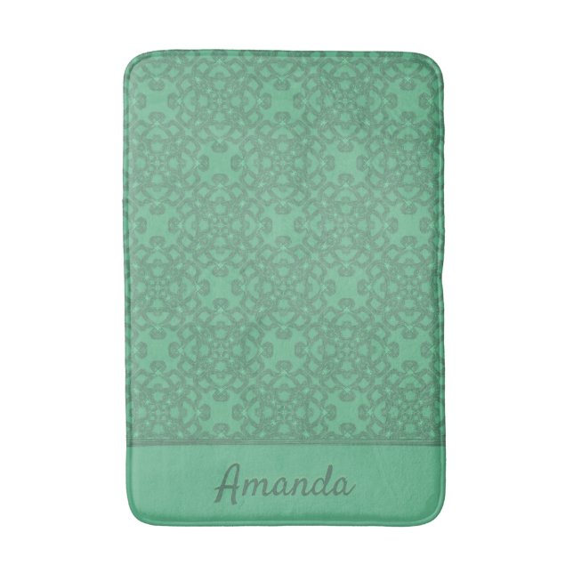Personalized mint green pattern bath mat (Front Vertical)
