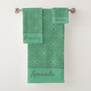 Personalized mint green pattern bath towel set