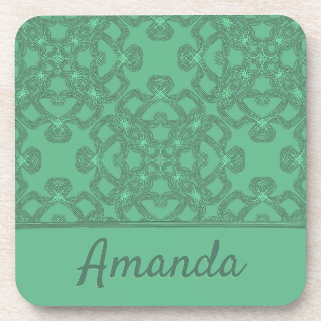 Personalized mint green pattern beverage coaster (Front)