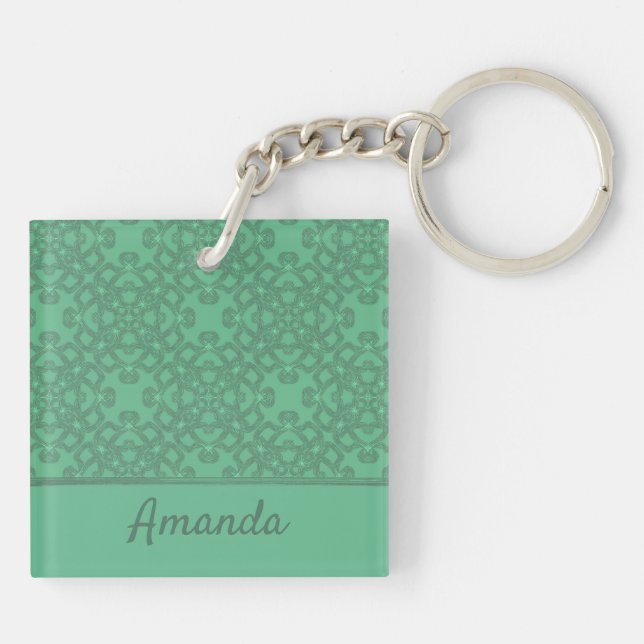 Personalized mint green pattern keychain (Back)