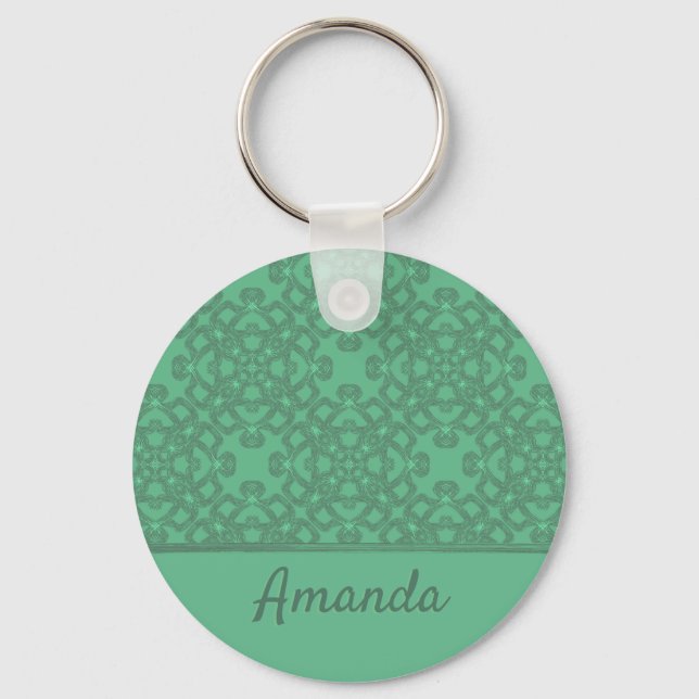 Personalized mint green pattern keychain (Front)