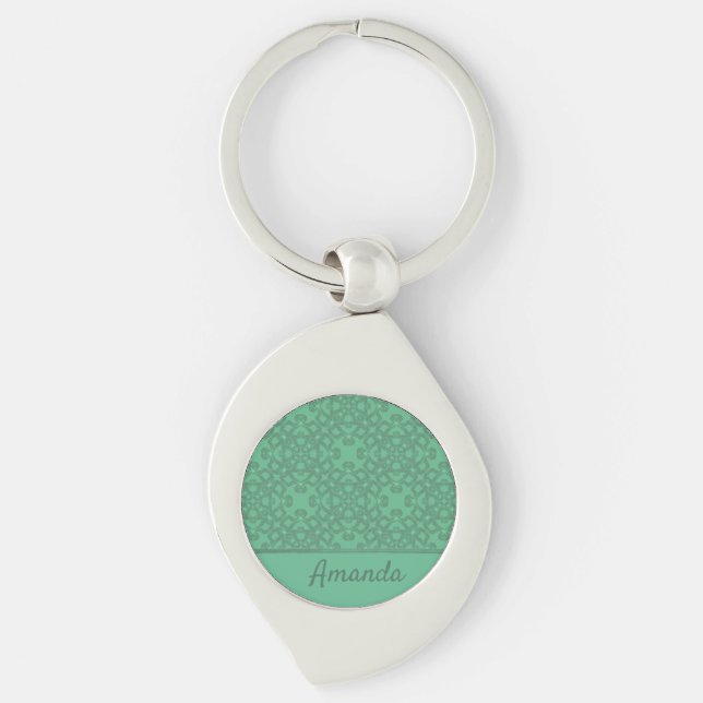 Personalized mint green pattern keychain (Front)