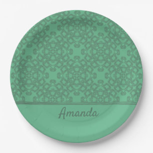 Personalized mint green pattern paper plates