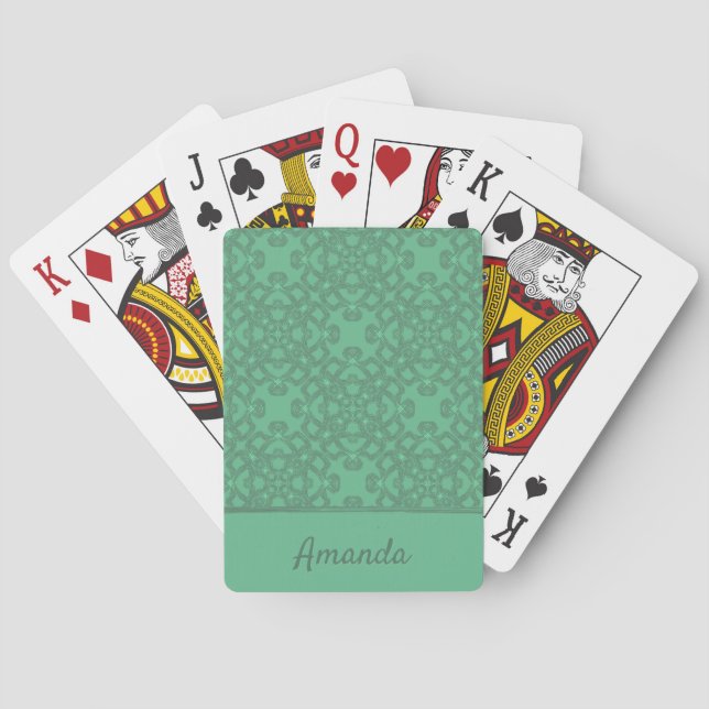 Personalized mint green pattern poker cards (Back)