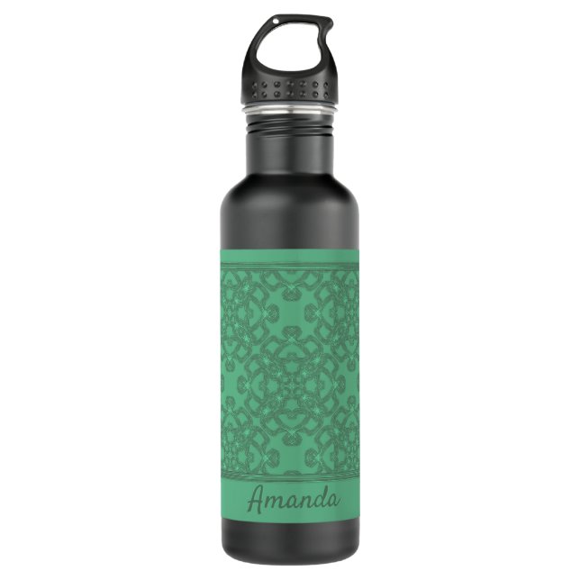 Personalized mint green pattern stainless steel water bottle (Front)