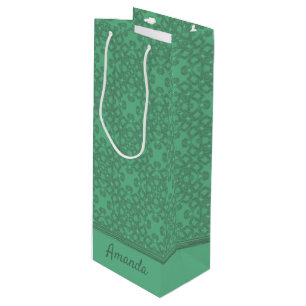Personalized mint green pattern wine gift bag