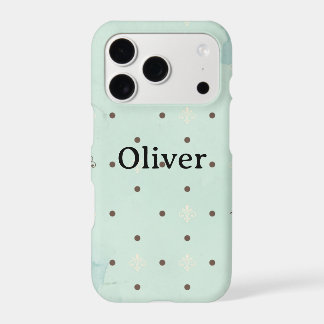 Personalized Mint Green Polka Dot Vintage Fleur Iphone 18 Pro Case