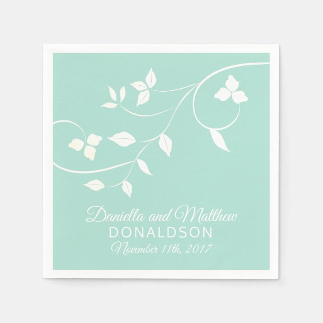 Personalized Mint Green Vine Wedding Napkins (Front)