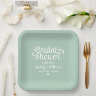 Personalized Mint Green Wedding Bridal Shower Paper Plates