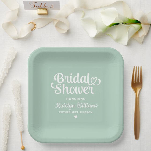 Personalized Mint Green Wedding Bridal Shower Paper Plates (Wedding)