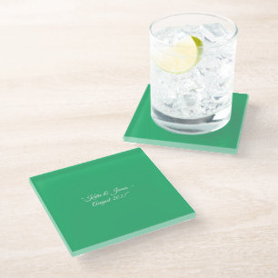 Personalized Mint Green Wedding Glass Coaster