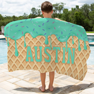 Personalized Mint Ice Cream Drip Beach Towel