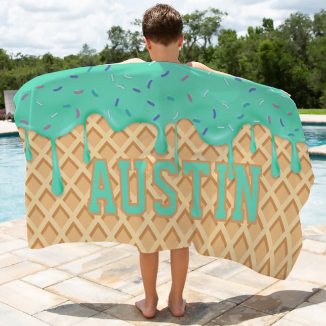 Personalized Mint Ice Cream Drip Beach Towel (Creator Uploaded)