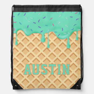 Personalized Mint Ice Cream Drip Drawstring Bag
