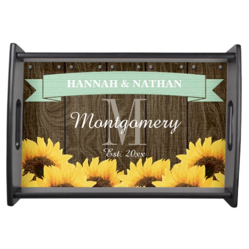PERSONALIZED MINT RUSTIC SUNFLOWER WEDDING SERVING TRAY