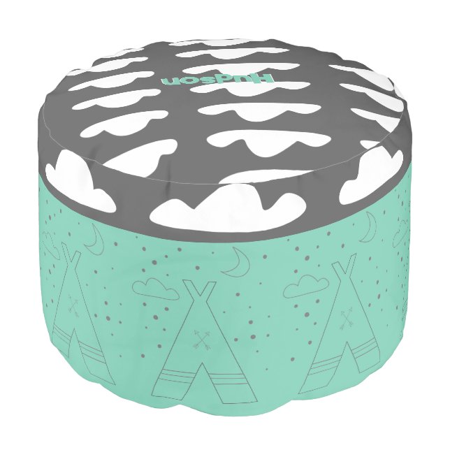 Personalized Mint Tepee and Cloud pouf (Angled Front)