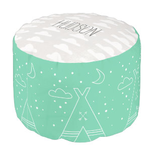 Personalized Mint Tepee and Cloud pouf