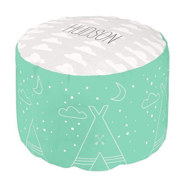 Personalized Mint Tepee and Cloud pouf (Angled Back)