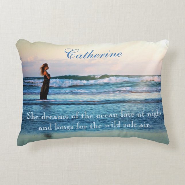 Personalized Missing The Beach "She Dreams" Decorative Pillow (Front)