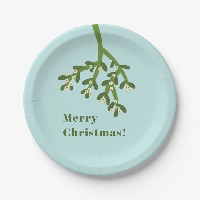 Personalized Mistletoe Christmas Party Paper Plates (Front)